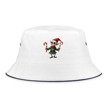 Weihnachtlicher Skelettelf mit Spazierstöcken - Bucket Hat - Weiß/Navy - Vorne