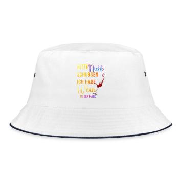 Bitte nicht schubsen – Wein in der Hand - Bucket Hat - Weiß/Navy - Vorne