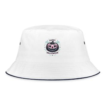 Pink Neon Halloween Kürbis - Bucket Hat - Weiß/Navy - Vorne