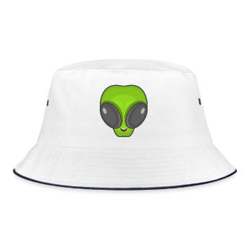 Grüner Alien Kopf - Bucket Hat - Weiß/Navy - Vorne
