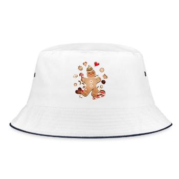Fröhlicher Lebkuchenmann mit Weihnachtsplätzchen - Bucket Hat - Weiß/Navy - Vorne