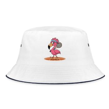 Flamingo tennis player with racket on court - Bucket Hat - white/navy - Front