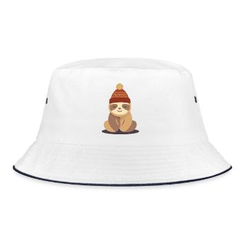 Gemütliches Faultier mit Wintermütze –Tiermotiv - Bucket Hat - Weiß/Navy - Vorne