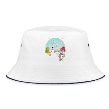 Cat with teddy bear in winter - Bucket Hat - white/navy - Front
