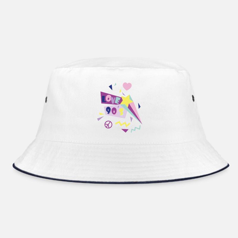90er - Bucket Hat - Weiß/Navy