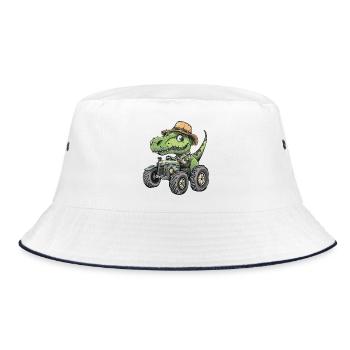 Dinosaurier T-Rex Traktor Farmer - Bucket Hat - Weiß/Navy - Vorne