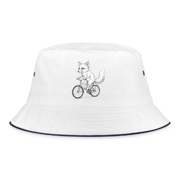 Fox Cyclist Sketch on Bike - Bucket Hat - white/navy - Front
