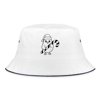Cute Christmas Bird with Candy Cane Illustration - Bucket Hat - white/navy - Front