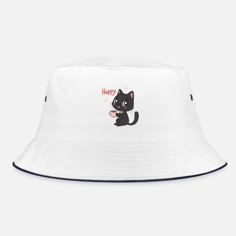 Schwarze Katze lächelt süßer Kaffee Bucket Hat