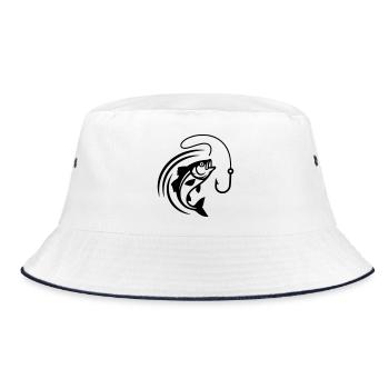 Jumping Fish Hook Fishing Vector - Bucket Hat - white/navy - Front