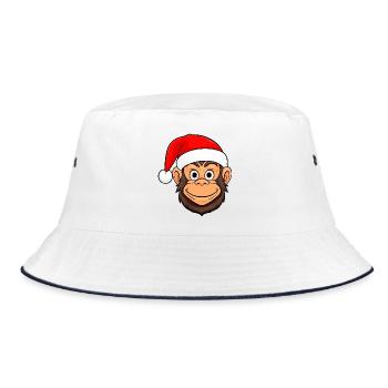 Affen Weihnachten / Weihnachtsmann Affe - Bucket Hat - Weiß/Navy - Vorne