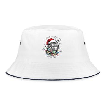 Getigerte Katze Weihnachten Santa Mütze Xmas - Bucket Hat - Weiß/Navy - Vorne