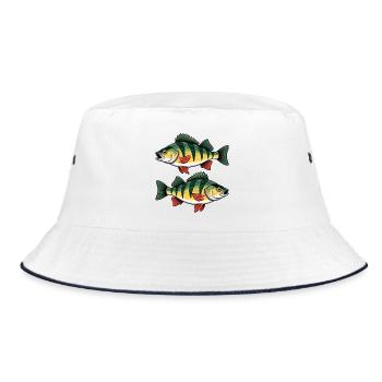 Zwei Barsche – Anglerdesign für Sportfischer - Bucket Hat - Weiß/Navy - Vorne