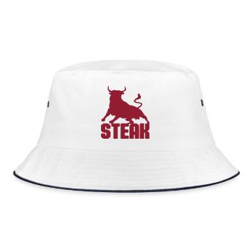 Bull Steak Silhouette in Red - Bucket Hat - white/navy - Front