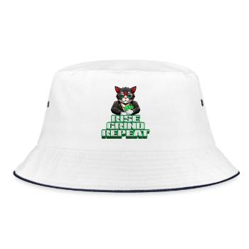rise, grind, repeat - 3D Motivations Katze Hustle - Bucket Hat - Weiß/Navy - Vorne