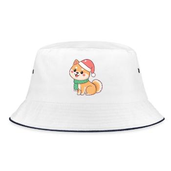 Shiba Weihnachten mit Hut und Schal - Bucket Hat - Weiß/Navy - Vorne