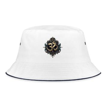 Golden Om symbol with ornate ornament - Bucket Hat - white/navy - Front