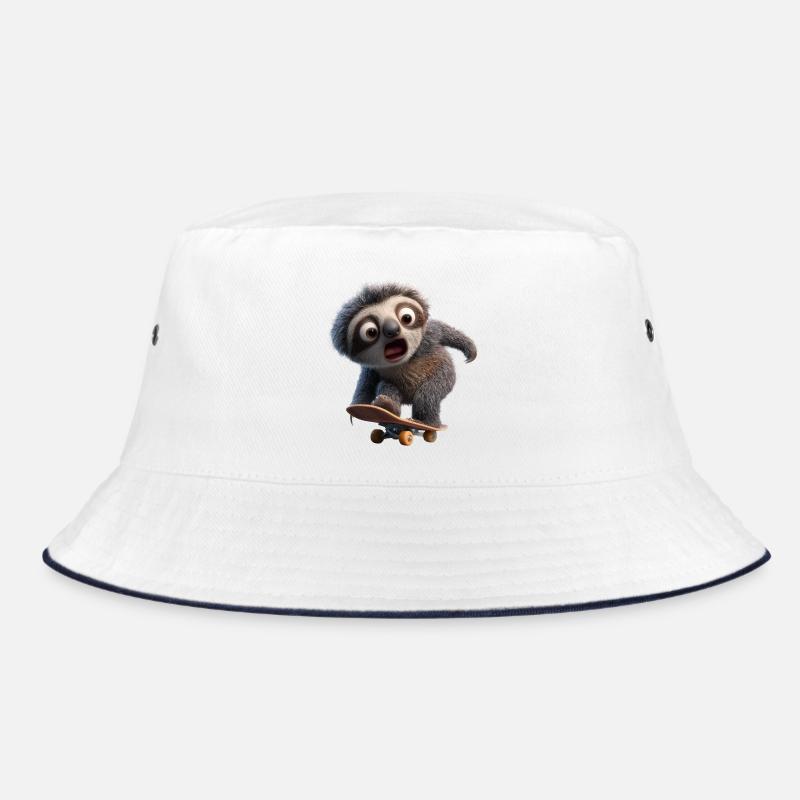 Sloth on Skateboard Funny Slow Cool - Bucket Hat - white/navy