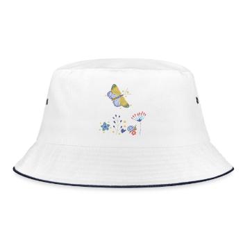 Schmetterling Blumenmosaik - Bucket Hat - Weiß/Navy - Vorne