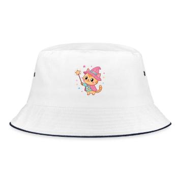 Star Wizard Cat Magician - Bucket Hat - white/navy - Front