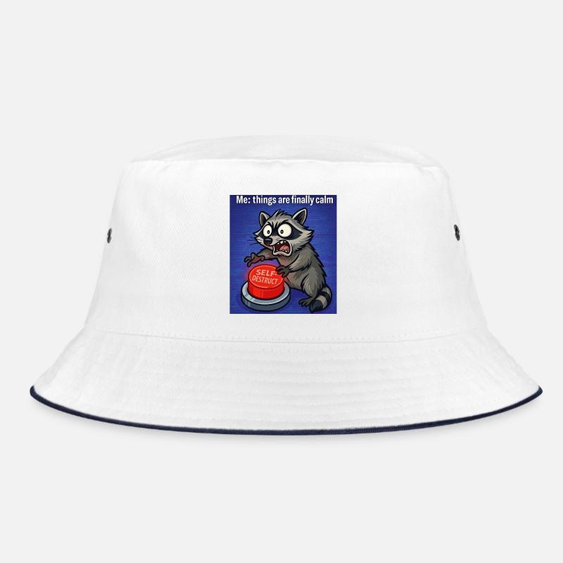 Waschbär-Selbstzerstörungs-Meme - Bucket Hat - Weiß/Navy