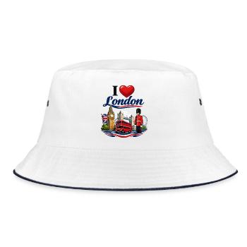 I Love London – Ikonische britische Ikonen - Bucket Hat - Weiß/Navy - Vorne