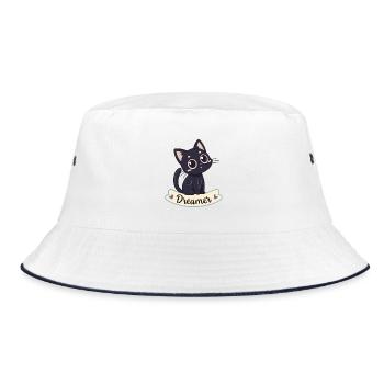 Chat Noir Reveur Kawaii - Bob - blanc/marine - Devant