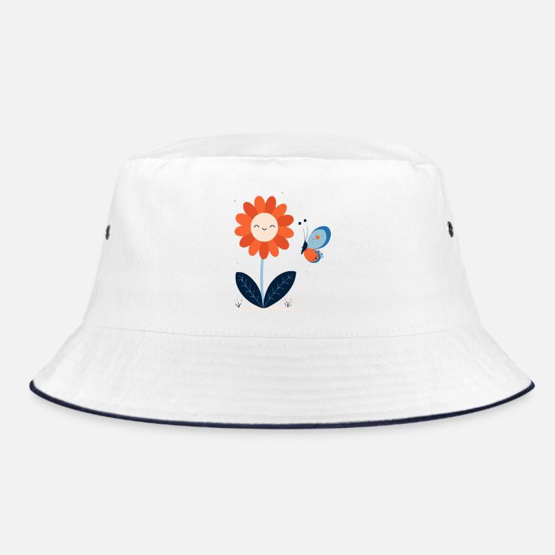 lachende Blume mit Schmetterling Bucket Hat