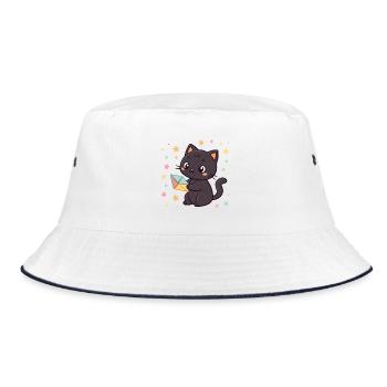 Black Cat and Origami Envelope - Bucket Hat - white/navy - Front