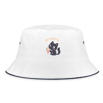 Kawaii Cat and Creative Kite - Bucket Hat - white/navy - Front