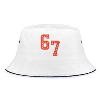 6 7 – Trendiges, minimalistisches Textdesign, - Bucket Hat - Weiß/Navy - Vorne