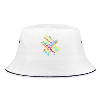 Farbenfrohes Wort-Quilt Muster - Bucket Hat - Weiß/Navy - Vorne