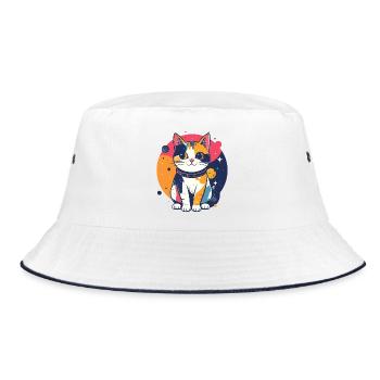 Weltraumkatze Farbwelt Katzenliebe Pop Kunst Motiv - Bucket Hat - Weiß/Navy - Vorne
