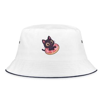 Black cat on donut buoy - Bucket Hat - white/navy - Front