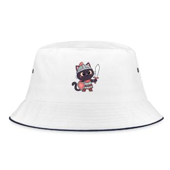 Katzenritter: Niedliches Schwert und Schild - Bucket Hat - Weiß/Navy - Vorne