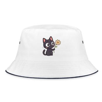 Chat Noir Kawaii et Marguerite - Bob - blanc/marine - Devant
