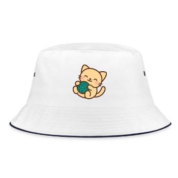 Cuddly kitten and blue ball - Bucket Hat - white/navy - Front