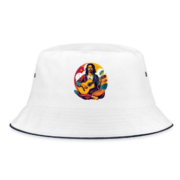 Retro Farben Gitarrenspieler Gitarist Motiv - Bucket Hat - Weiß/Navy - Vorne