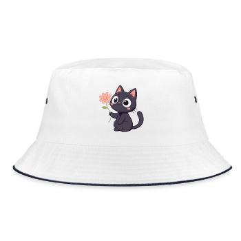 Chat noir kawaii avec fleur - Bob - blanc/marine - Devant