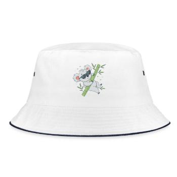 Koala auf Bambus mit Brille - Bucket Hat - Weiß/Navy - Vorne