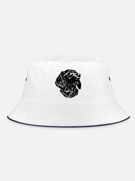 Lustiger Hundekopf mit Sonnenbrille - Bucket Hat - Weiß/Navy - Vorne