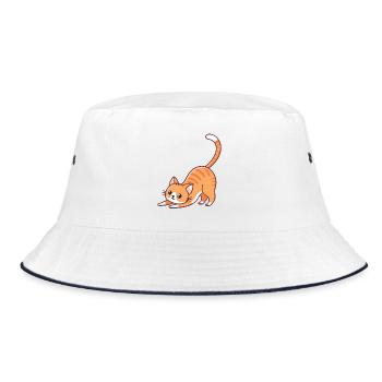 Chaton orange en étirement - Bob - blanc/marine - Devant