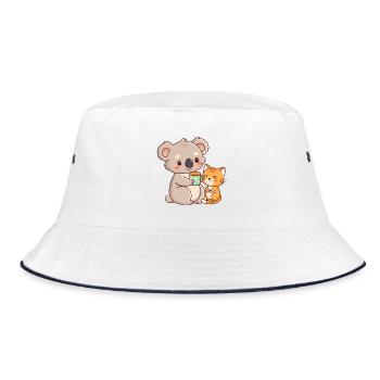 Koala and Cat Cute Coffee - Bucket Hat - white/navy - Front