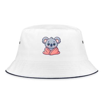 Kawaii-Koala in rosa Laken gewickelt - Bucket Hat - Weiß/Navy - Vorne