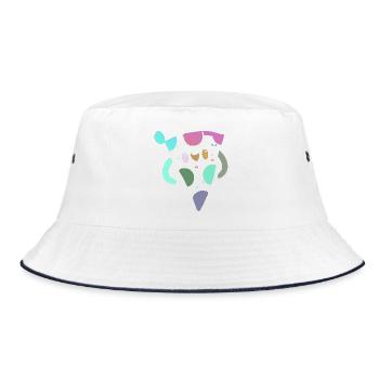 Pastell-Abstraktes Pizza-Mosaik - Bucket Hat - Weiß/Navy - Vorne