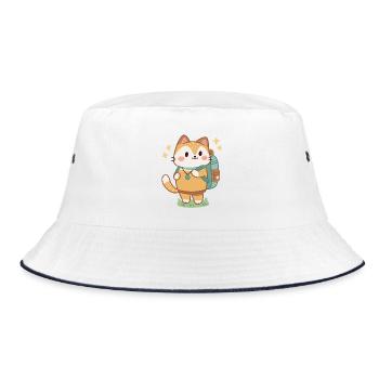 Süßer Abenteurer-Katzen-Rucksack - Bucket Hat - Weiß/Navy - Vorne