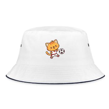Kitten Football Cartoon in Aktion - Bucket Hat - Weiß/Navy - Vorne
