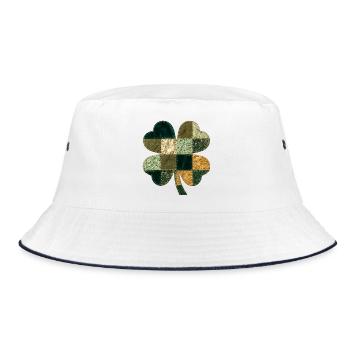 Patchwork Shamrock Quilt Style - Bucket Hat - white/navy - Front