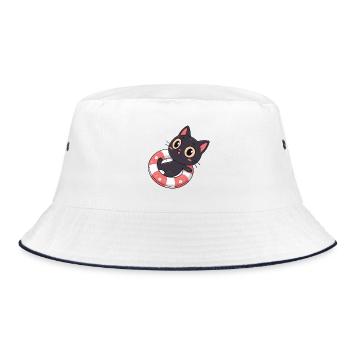 Black Cat on Buoy Flowers - Bucket Hat - white/navy - Front
