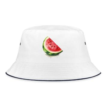 Watercolor Watermelon Slice - Bucket Hat - white/navy - Front